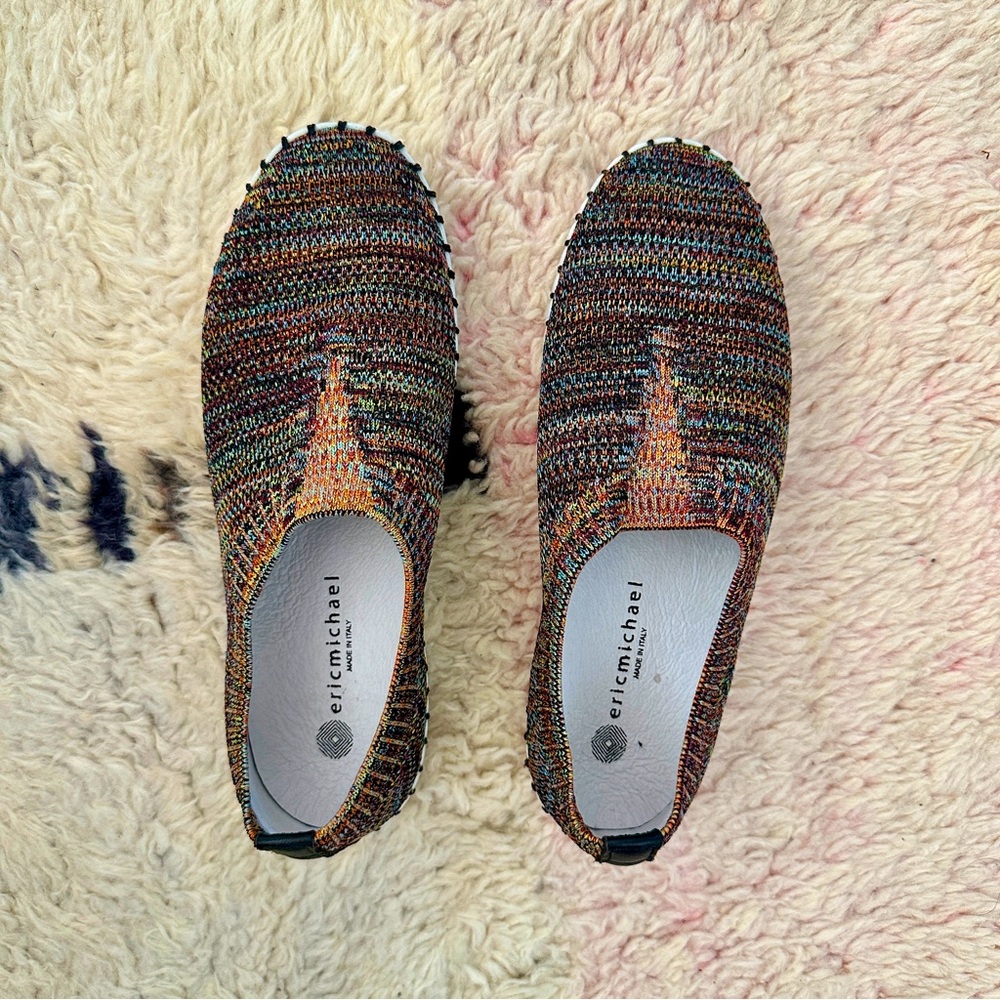 Eric Michael Womens Vibrant Multi Color Knit Slip On Shoes Made in Italy Sz 36